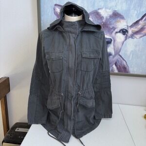 A New Day Women's Small Gray Utility Military Style‎ Gray Full Zip Hooded Jacket